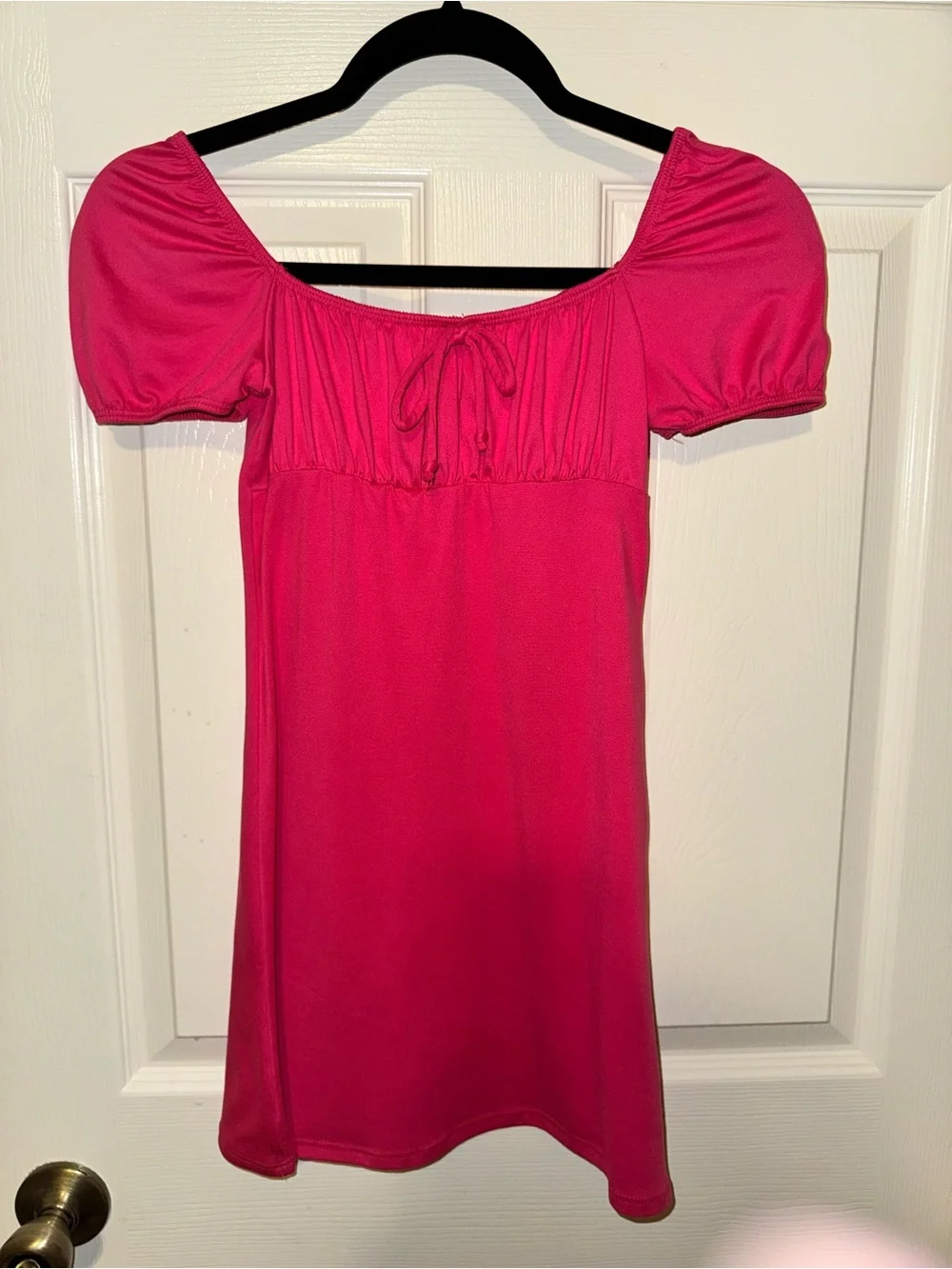 Hot Pink Fuchsia Puff Sleeve Peasant Girls Dress Tunic Size L 10/12